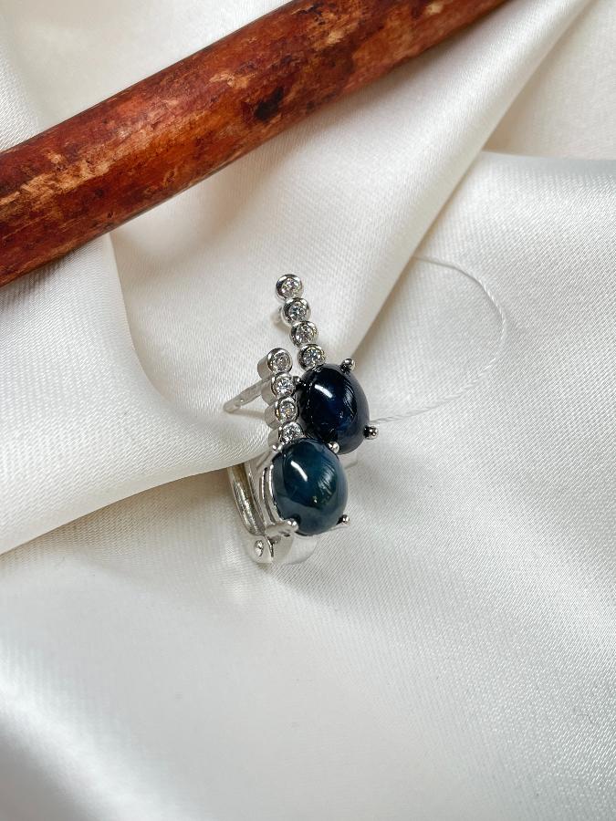 Серьги из серебра с звездчатым сапфиром  U-3551, фото 4