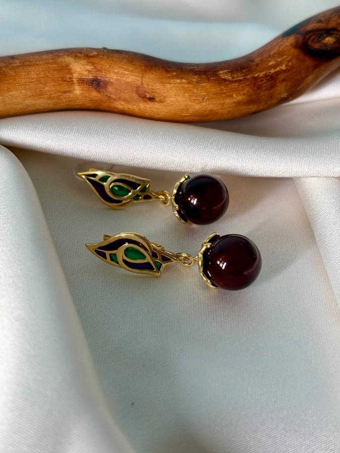 купить Серьги из серебра с красным янтарем , фото 2