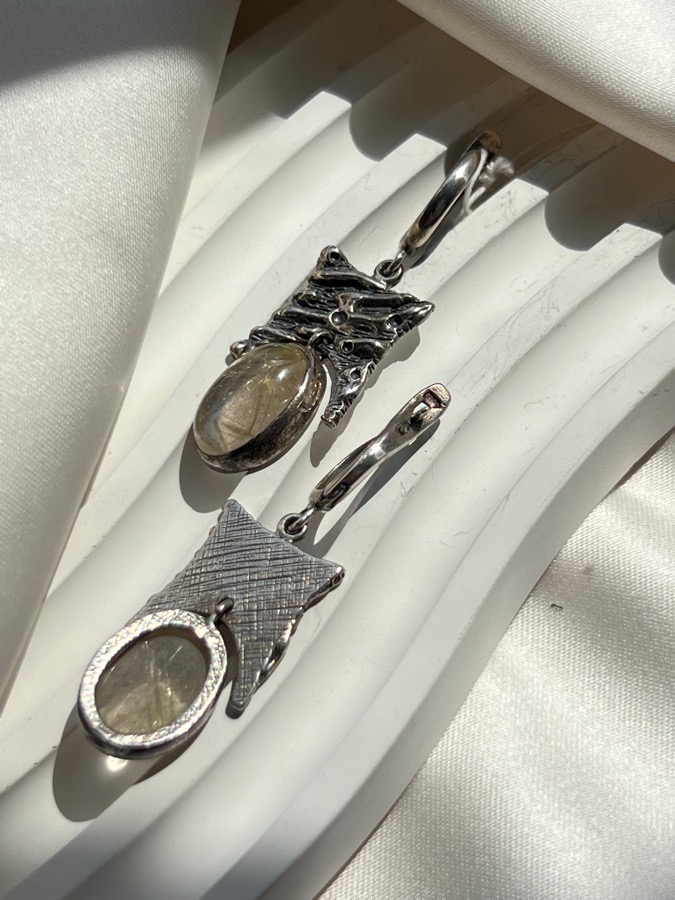 купить Серьги из серебра с волосатиком (рутиловый кварц) , фото 4