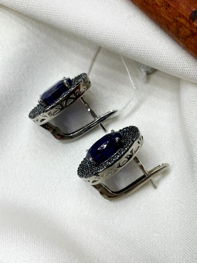 Серьги из серебра с сапфиром (синий корунд)  U-1665, фото 5