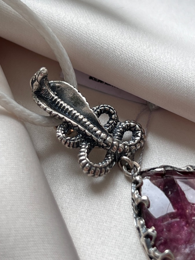 Кулон из серебра в форме змеи с рубеллитом (розовый турмалин) U-371, фото 4