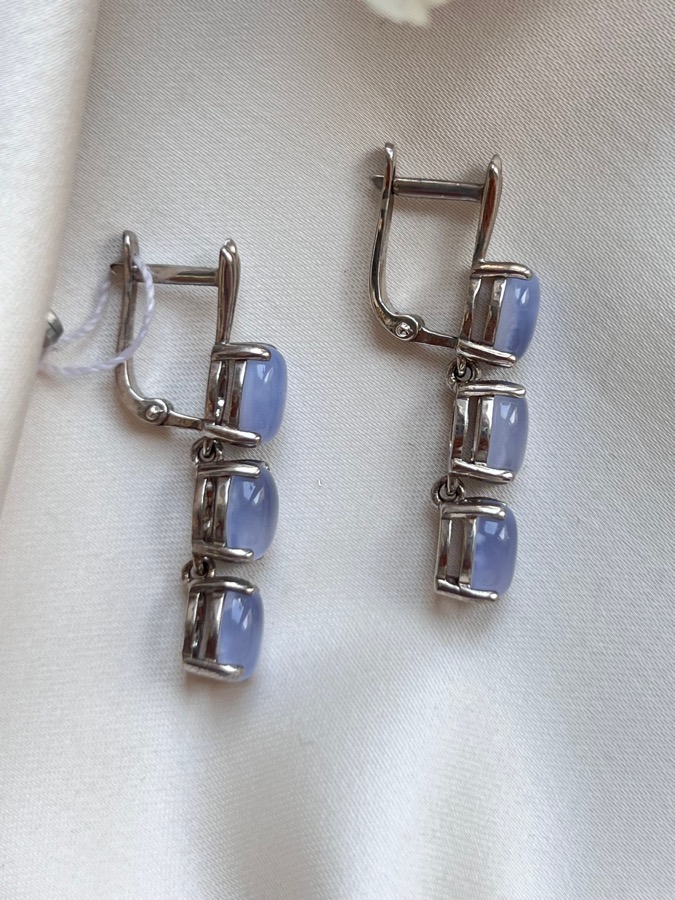 Серьги из серебра с сапфирином (голубой агат) K-109, фото 3
