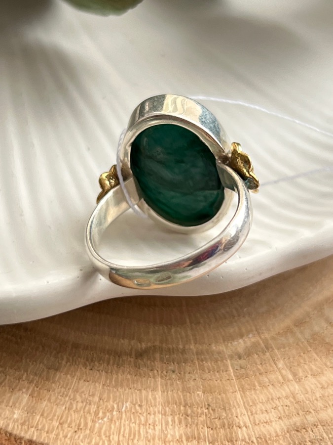 Кольцо из серебра с изумрудом (зелёный берилл) в огранке, 18,25 размер U-1110, фото 5
