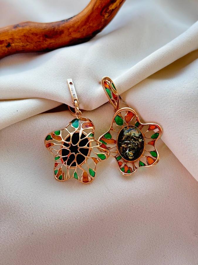 купить Серьги из серебра с зеленым янтарем , фото 1