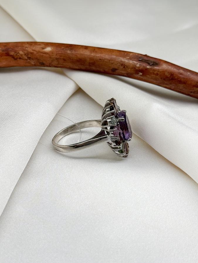 купить Кольцо из серебра с аметистом и турмалином,18 размер , фото 3