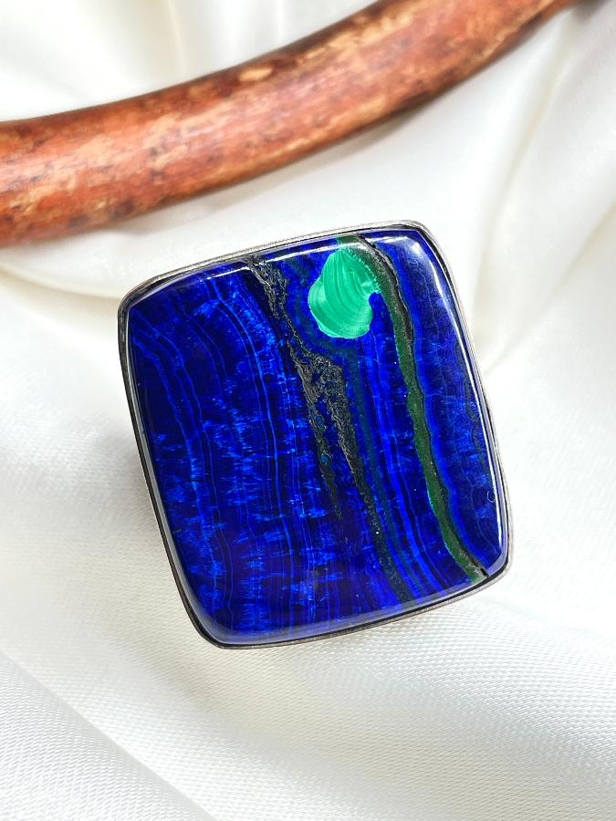 Кольцо из серебра с азурмалахитом,18 размер U-733, фото 1