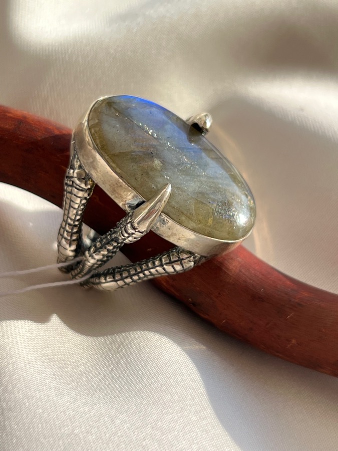 Кольцо из серебра в форме лапы дракона с лабрадором, 18 размер U-517, фото 3