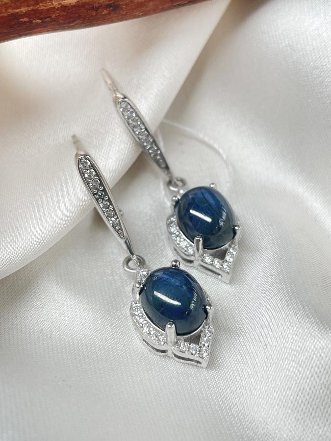 Серьги из серебра с звездчатым сапфиром U-3503, фото 1