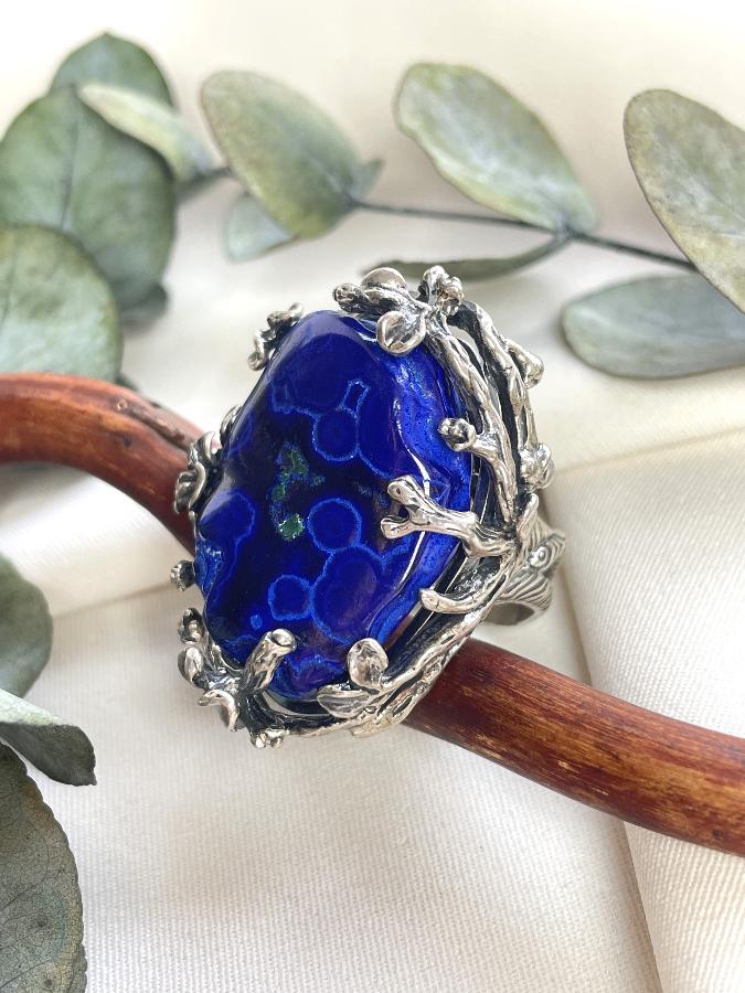 купить Кольцо из серебра с азурмалахитом, 18,0 размер , фото 1