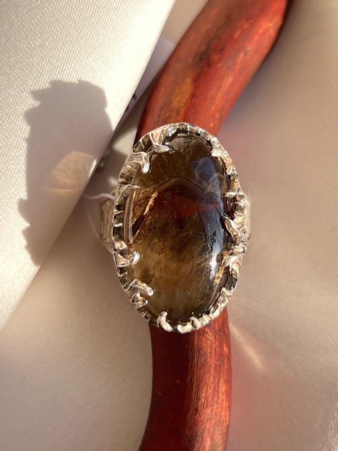 Кольцо из серебра с дымчатым кварцем, 18,25 размер U-508, фото 1