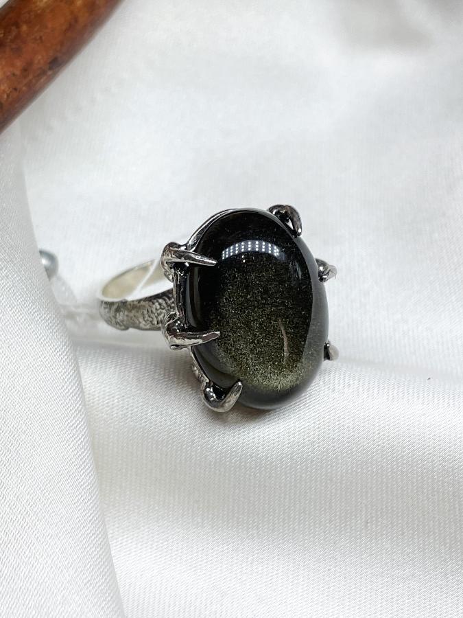 Кольцо из серебра с обсидианом,17,5 размер K-300, фото 1