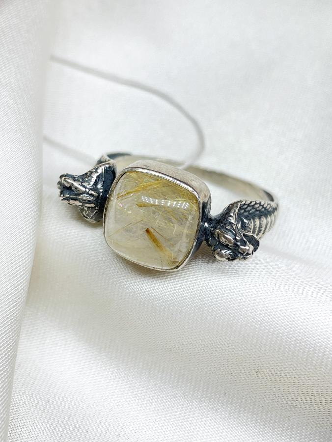 Кольцо из серебра с волосатиком (рутиловый кварц),19 размер U-1640, фото 1