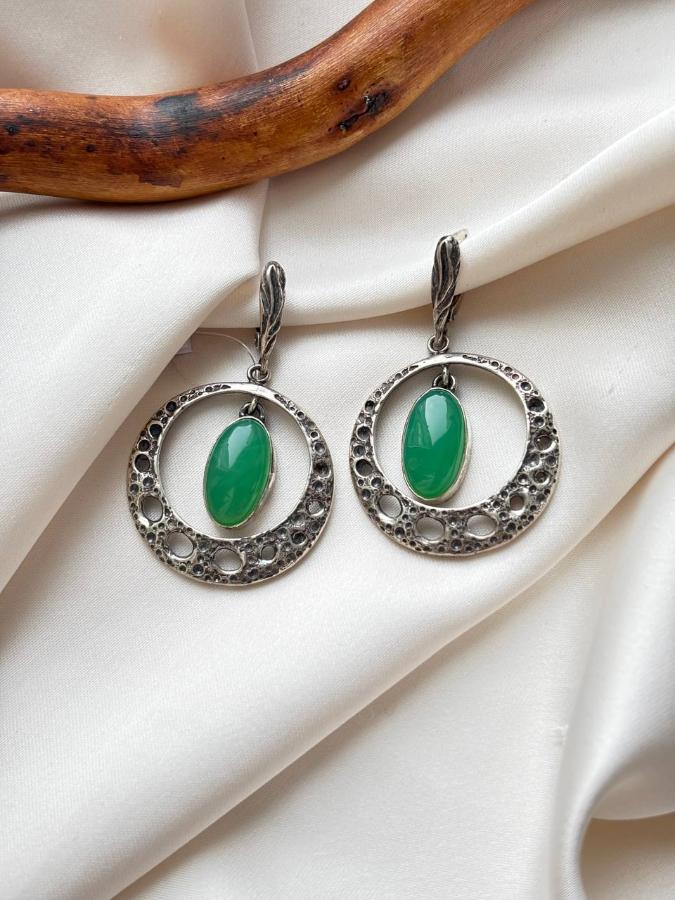 купить Серьги из серебра с хризопразом  , фото 2