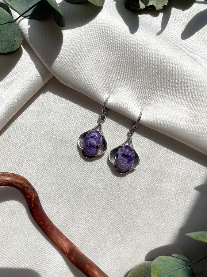 купить Серьги из серебра с чароитом  , фото 2