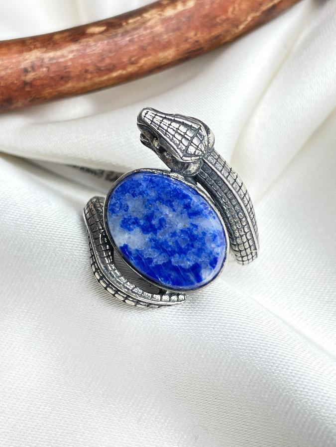 Кольцо из серебра с лазуритом,17 размер U-654, фото 1