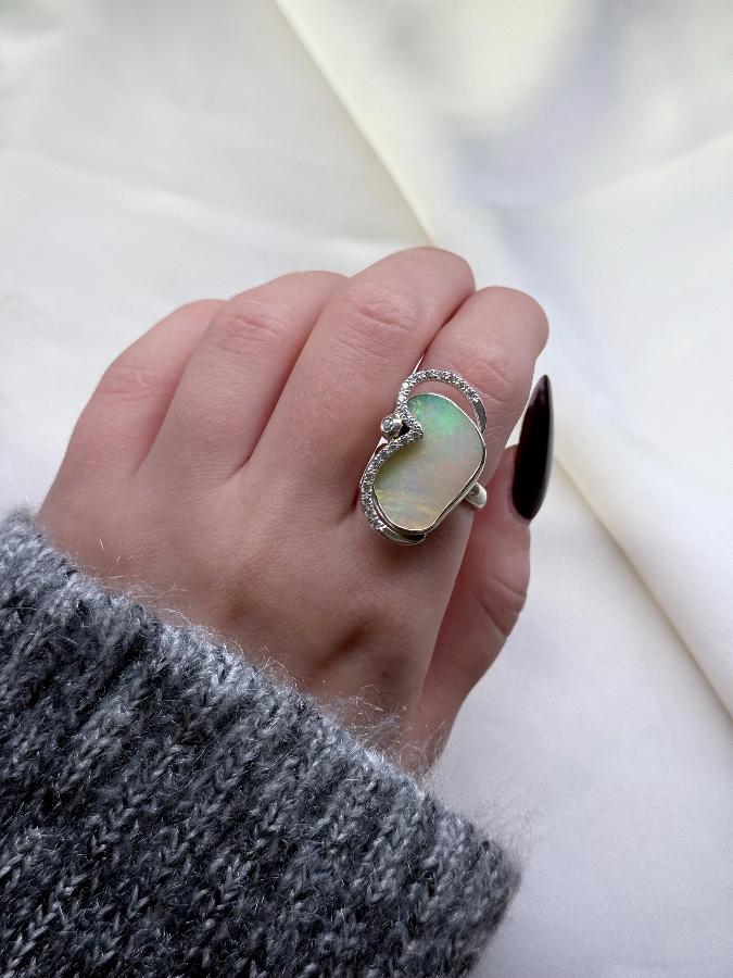 Кольцо из серебра с благородным опалом, 16 размер  U-3880, фото 5