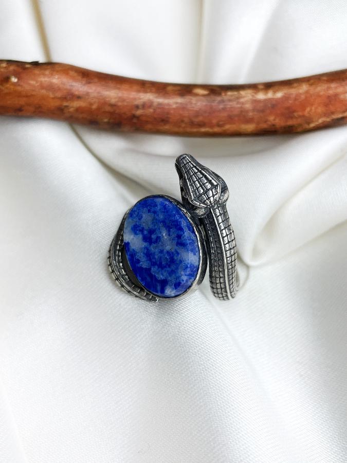 Кольцо из серебра с лазуритом,17 размер U-654, фото 3