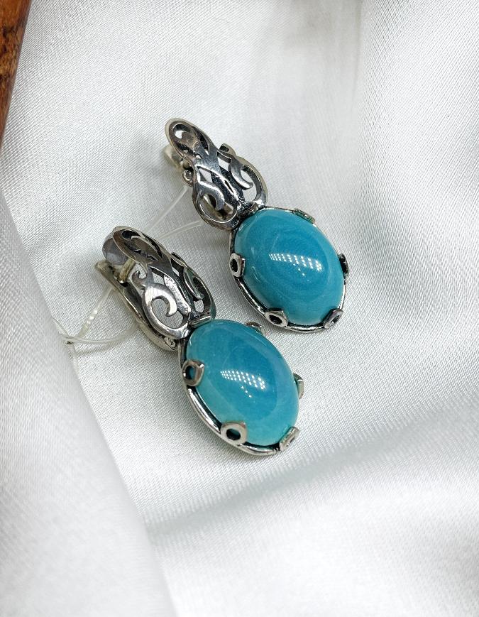 купить Серьги из серебра с хризоколлой  , фото 4