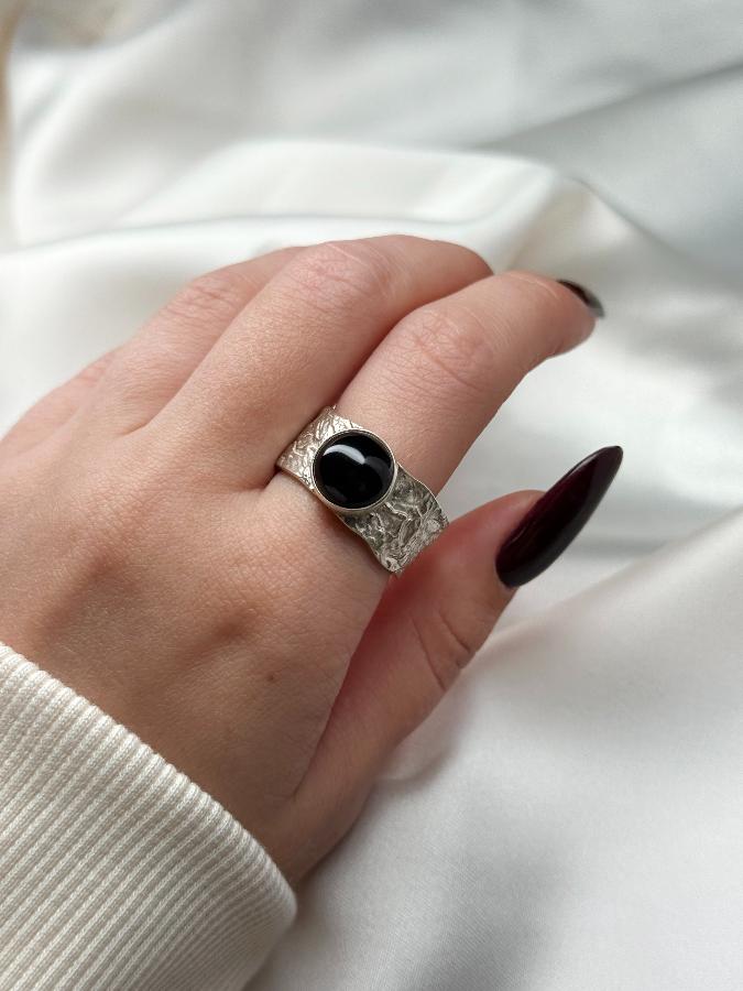 купить Кольцо из серебра с черным агатом,19 размер , фото 5