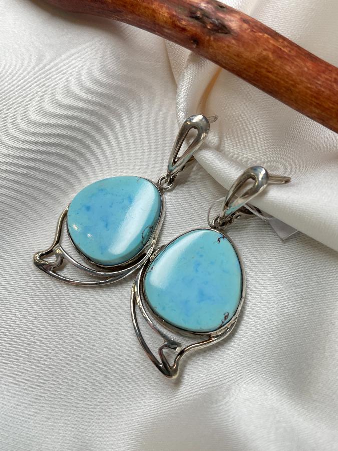 Серьги из серебра с бирюзой   U-264, фото 3
