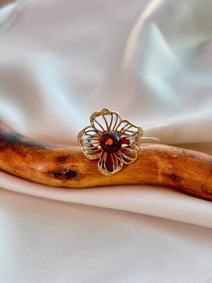 купить Кольцо из серебра с красным янтарем  , фото 2