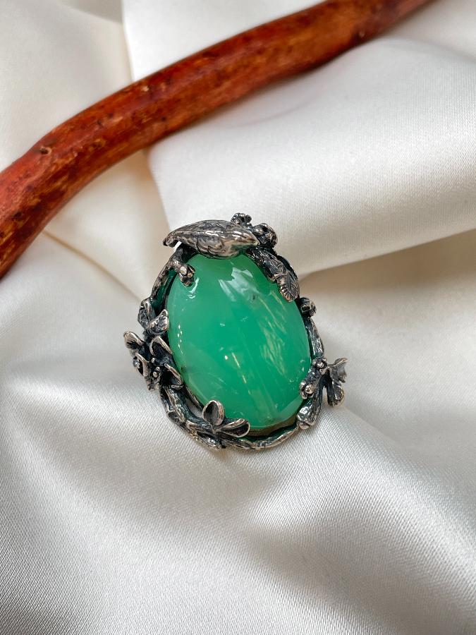 Кольцо из серебра с хризопразом, 18 размер U-1633, фото 4