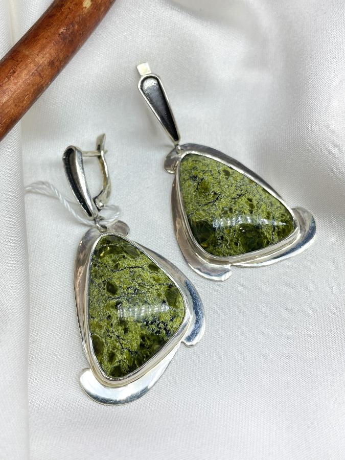 Серьги из серебра с змеевиком  U-3465, фото 2