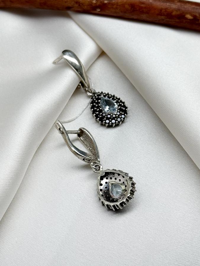 купить Серьги из серебра с топазом и сапфиром (синий корунд) , фото 4