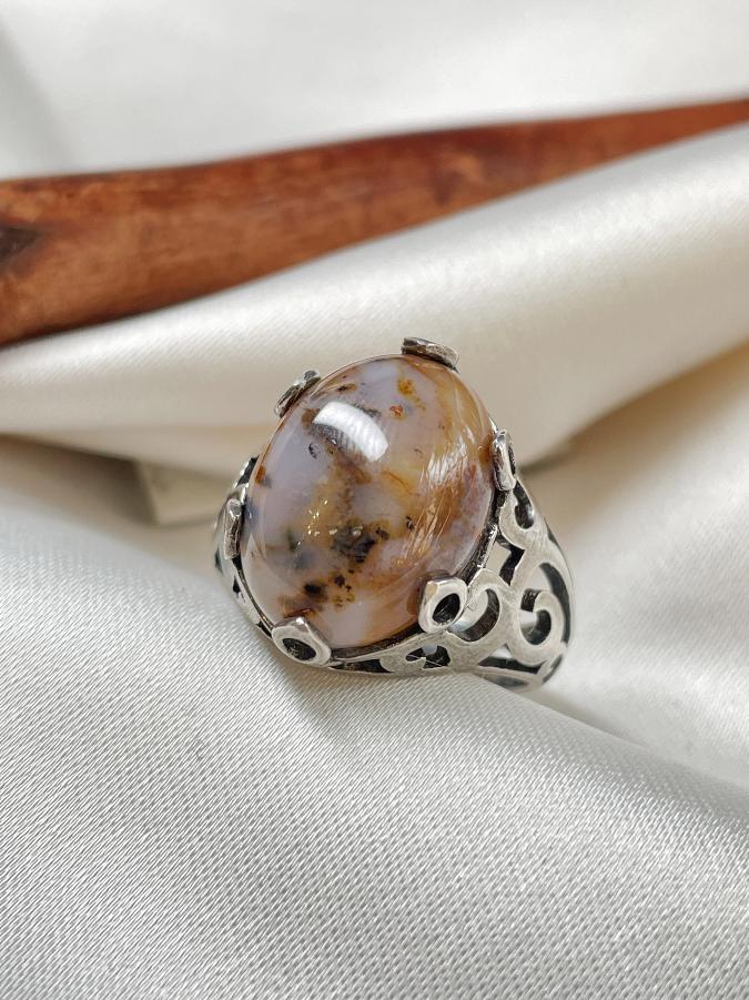 купить Кольцо из серебра с агатом, 17,5 размер  , фото 3