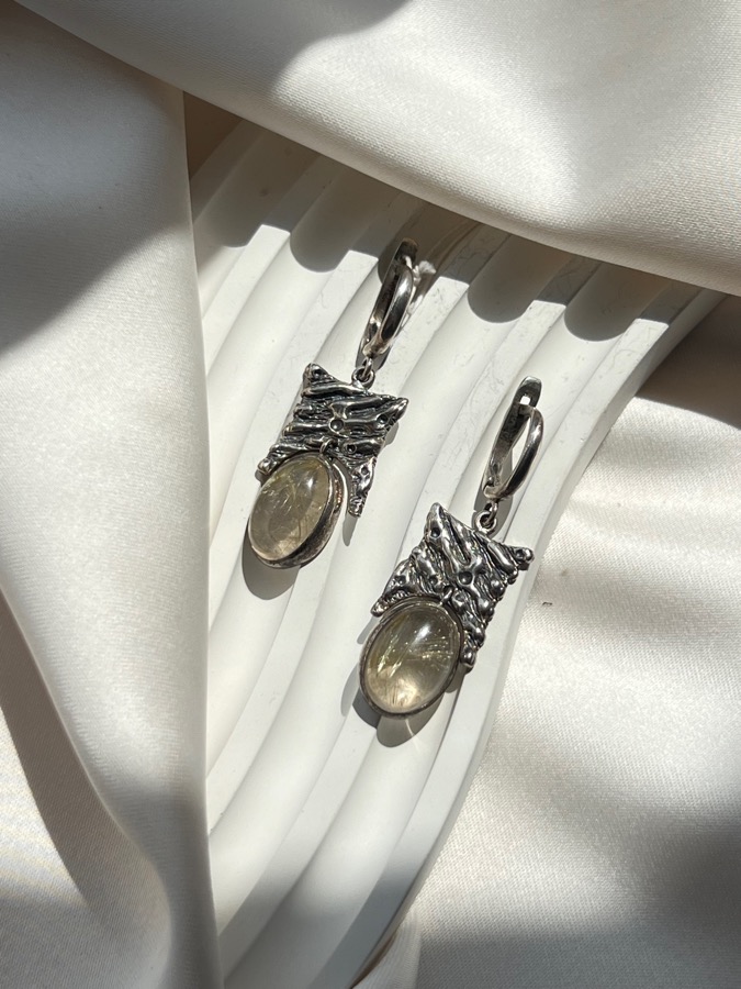 купить Серьги из серебра с волосатиком (рутиловый кварц) , фото 2