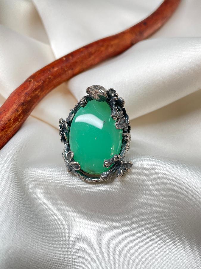 Кольцо из серебра с хризопразом, 18 размер U-1633, фото 2
