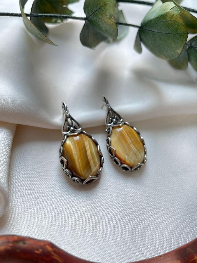 Серьги из серебра с тигровым глазом  SER-0504, фото 3