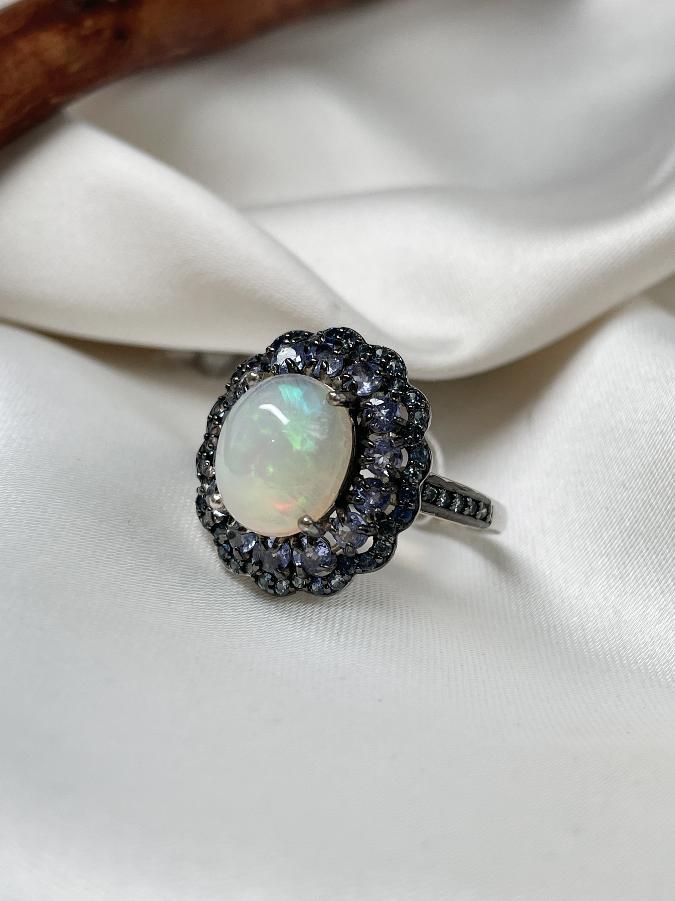 купить Кольцо из серебра с опалом и танзанитом,18 размер , фото 4