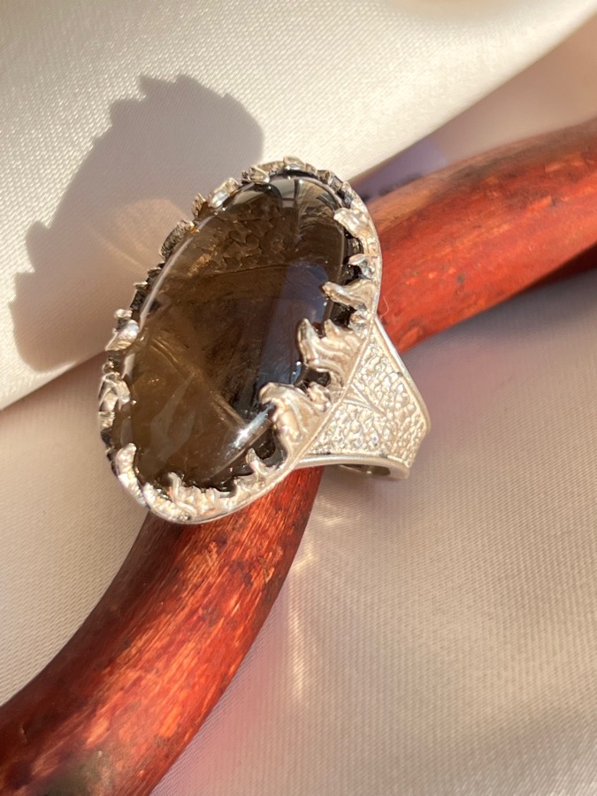 Кольцо из серебра с дымчатым кварцем, 18,25 размер U-508, фото 4
