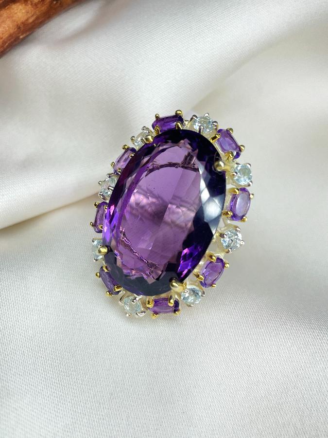 купить Кольцо из серебра с аметистом и топазом,19,5 размер , фото 3