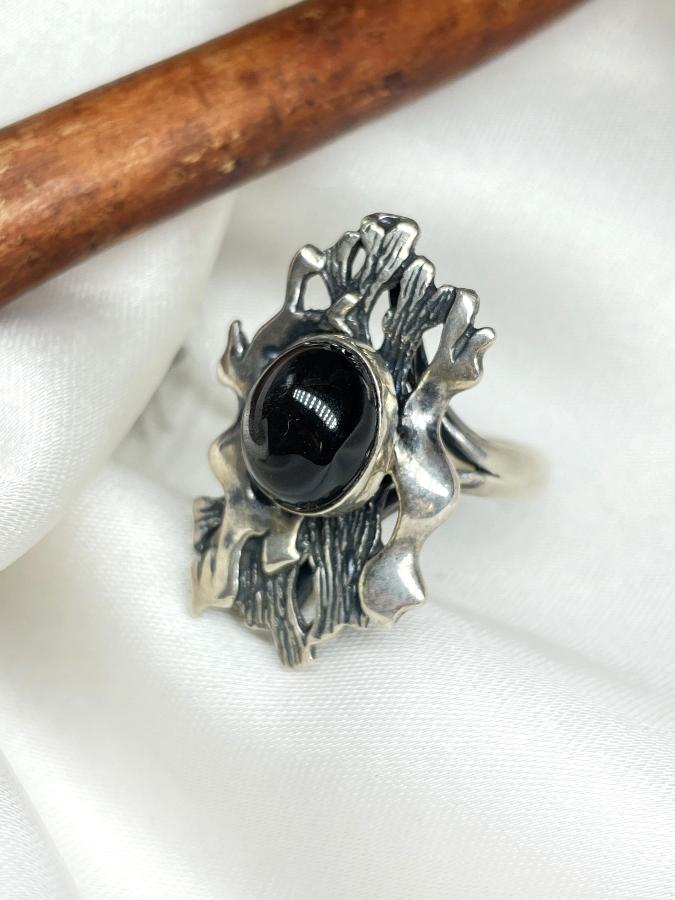 купить Кольцо из серебра с обсидианом,18 размер , фото 1