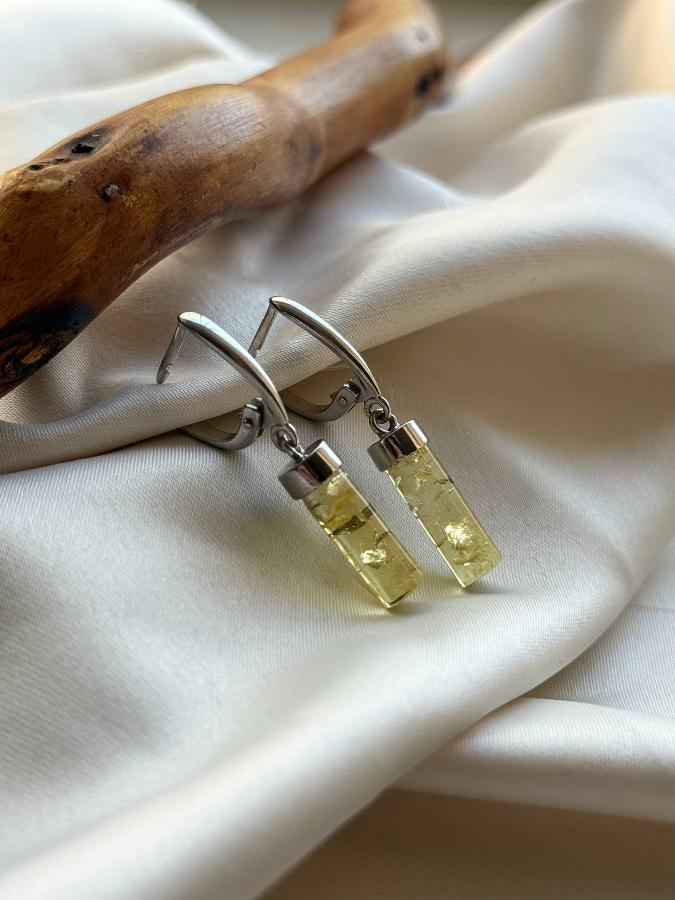 купить Серьги из серебра с желтым янтарем  , фото 1