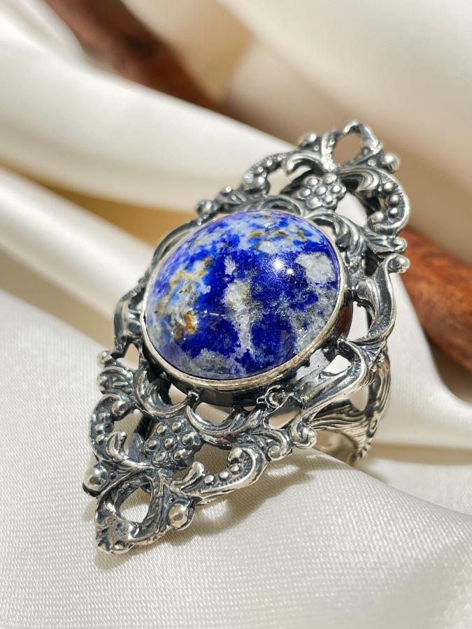 Кольцо из серебра с лазуритом, 18,5 размер  U-1273, фото 1
