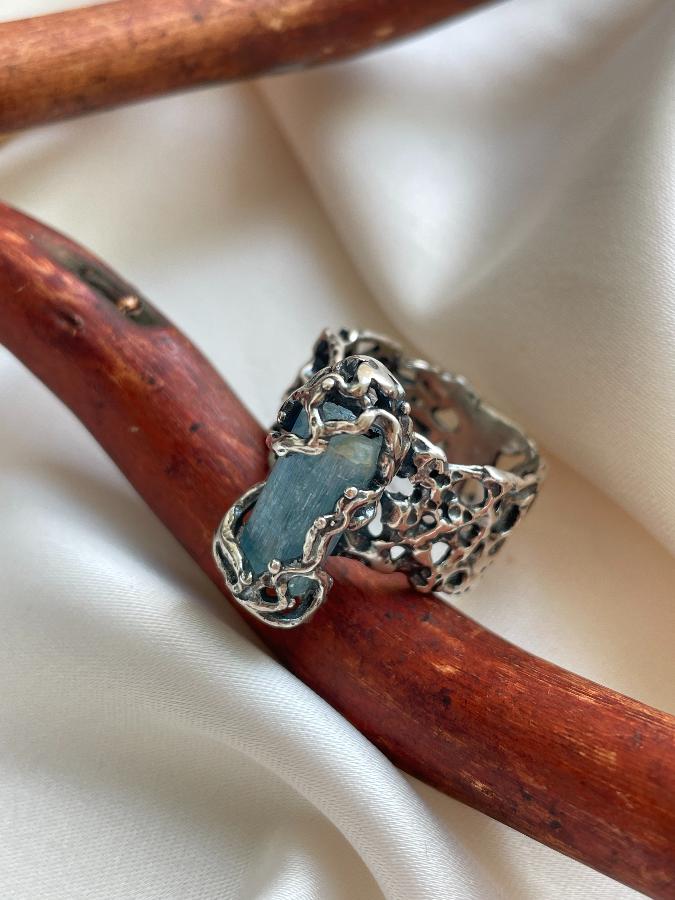 купить Кольцо из серебра с аквамарином,18,5 размер , фото 3