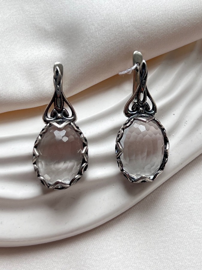 Серьги из серебра с горным хрусталём в огранке SER-0489, фото 3