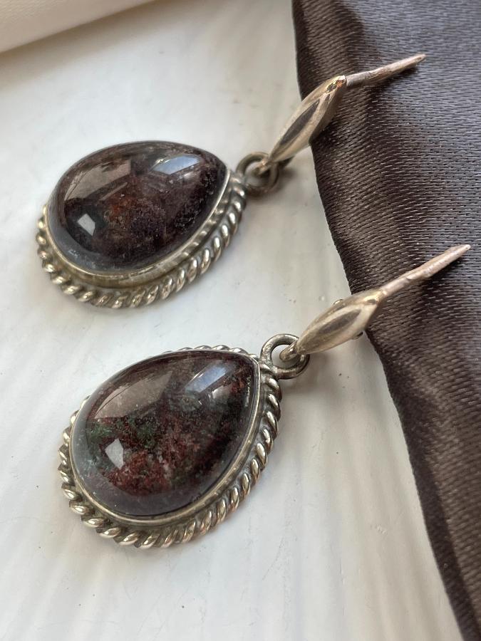 купить Серьги из серебра с кварцем и хлоритом , фото 1