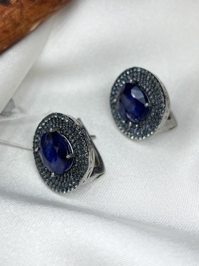 Серьги из серебра с сапфиром (синий корунд)  U-1665, фото 1