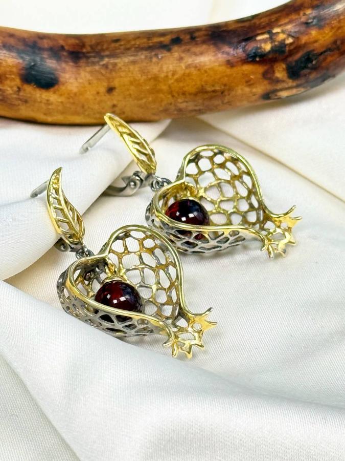 купить Серьги из серебра с  красным янтарем  , фото 2