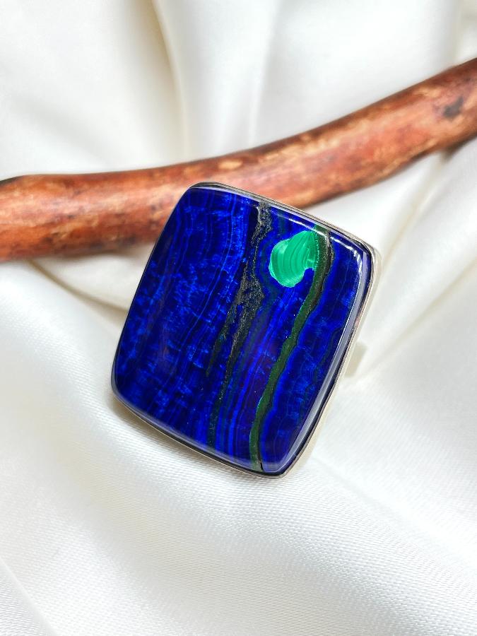 Кольцо из серебра с азурмалахитом,18 размер U-733, фото 2