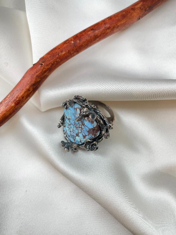 Кольцо из серебра с бирюзой, 18,5 размер  U-537, фото 2
