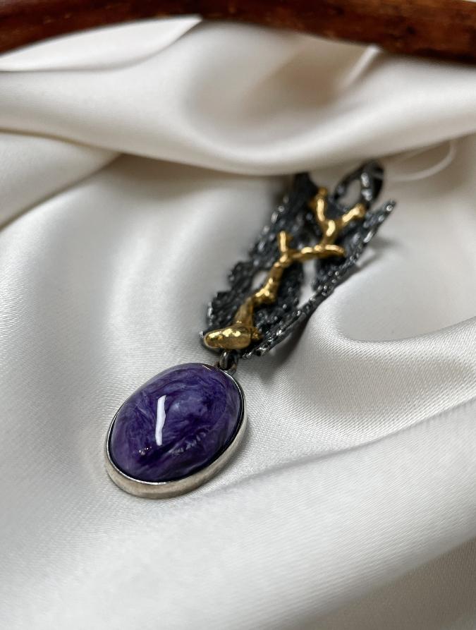 Кулон из серебра с чароитом б1949, фото 3