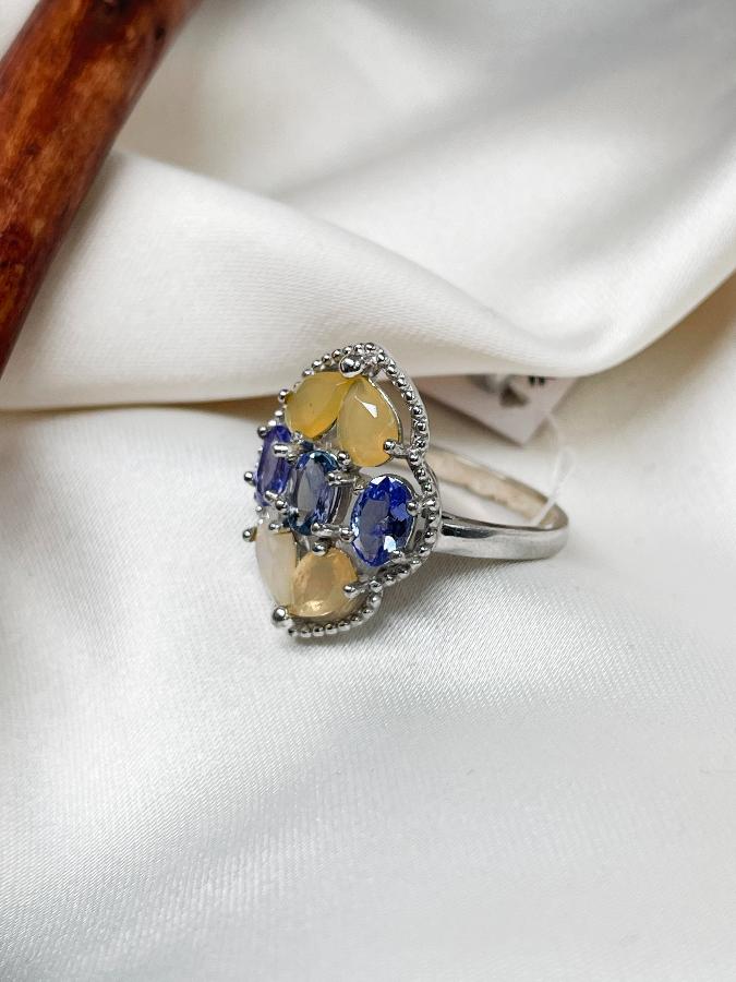 Кольцо из серебра с танзанитом и опалом,18 размер U-2165, фото 4