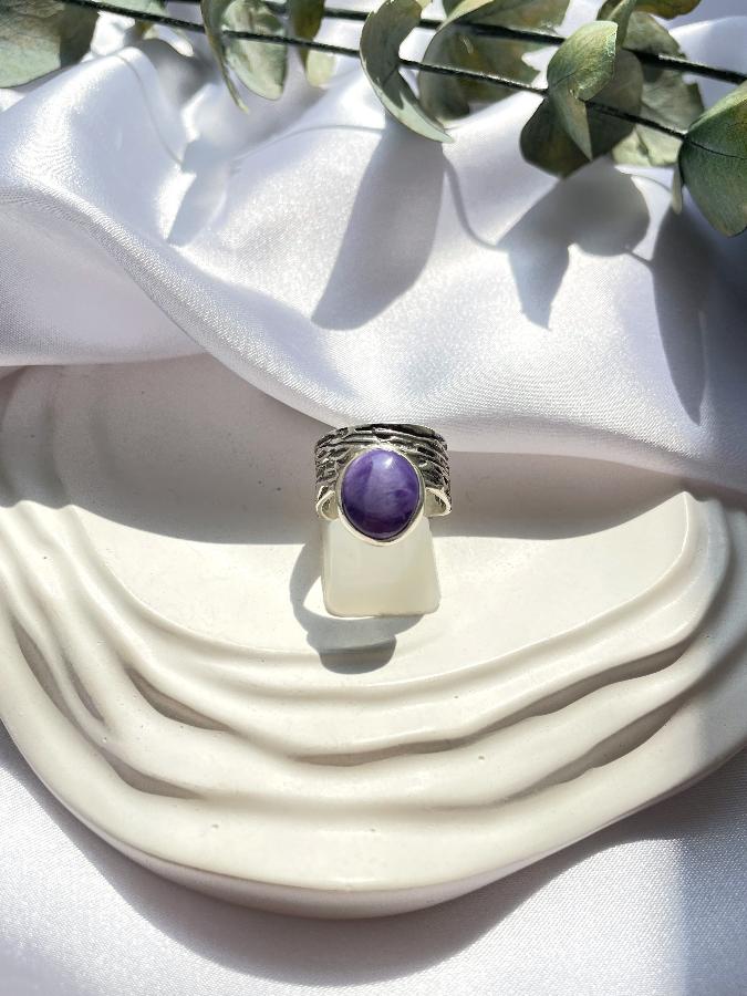 Кольцо из серебра с чароитом в огранке, 16,5 размер  588977, фото 2