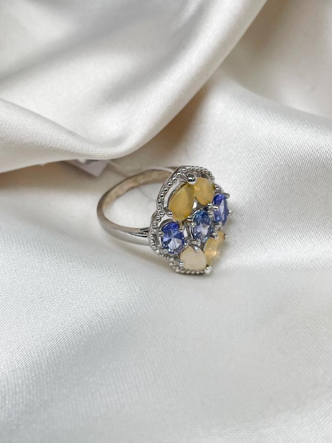Кольцо из серебра с танзанитом и опалом,18 размер U-2165, фото 2