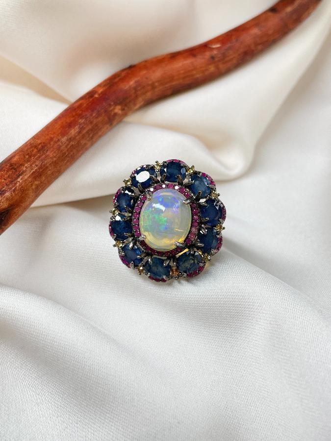 купить Кольцо из серебра с самоцветами,17,5 размер , фото 3